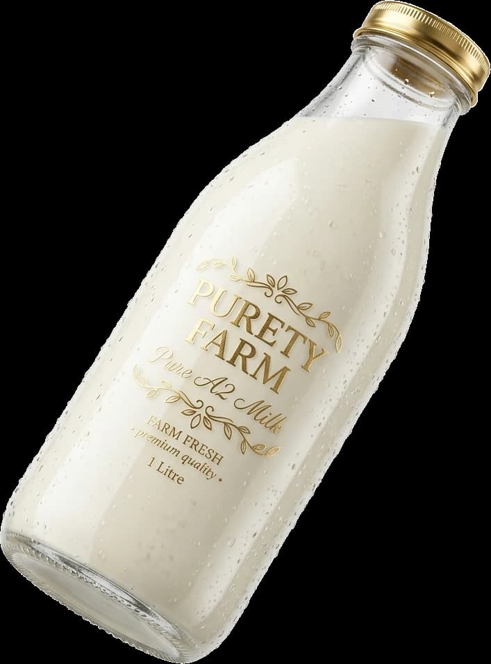 PuretyFarm Pure A2 Gir Cow Milk - 3D Glass Bottle